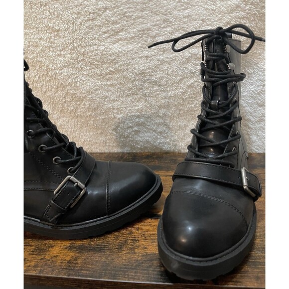 Womens Boots Size 10M White Mountain Combat Decree Black Buckle Zip Lace - Picture 2 of 16